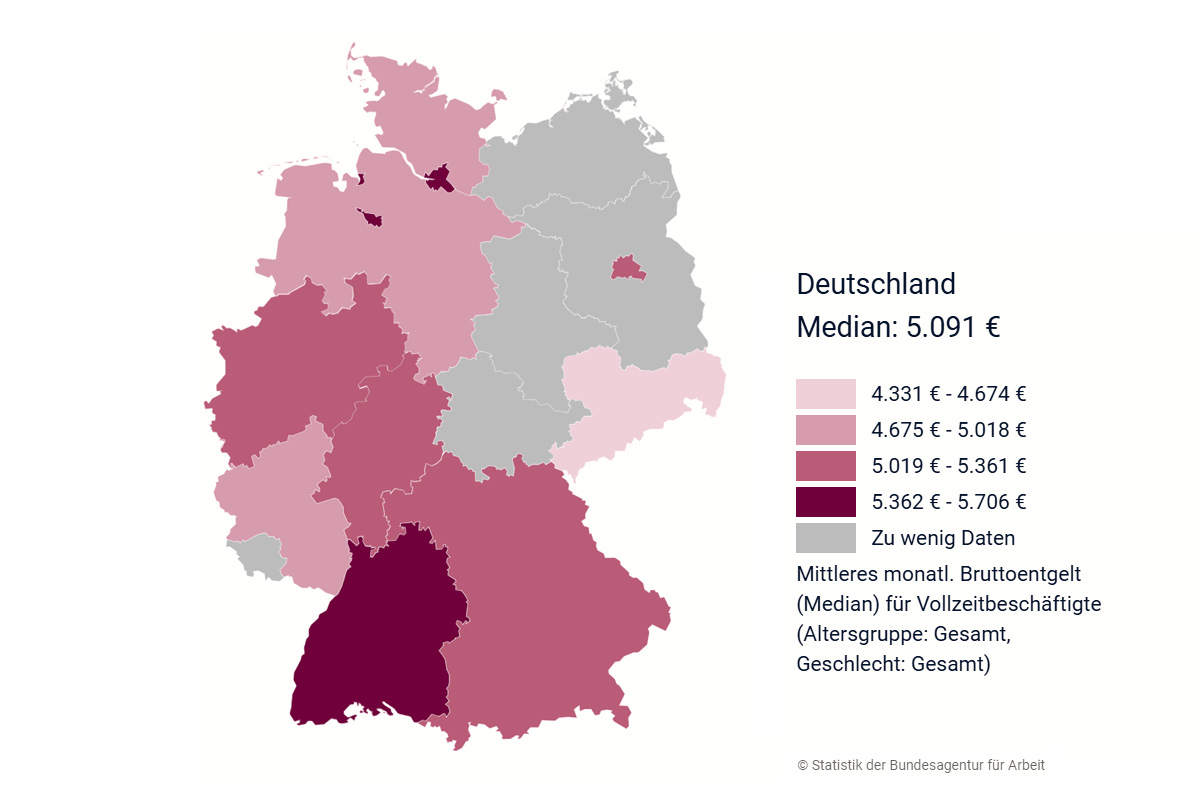 Medianentgelt nach Bundesländern und Städten für den Beruf "Berufsspezialist/in - Building Information Modeling im Hw." in der Berufsgattung "Berufe in der Bauplanung & -überwachung (ohne Spezialisierung) - komplexe Spezialistentätigkeiten" zuletzt aufgerufen am 04.11.2024 © Statistik der Bundesagentur für Arbeit (https://web.arbeitsagentur.de/entgeltatlas/beruf/139058)